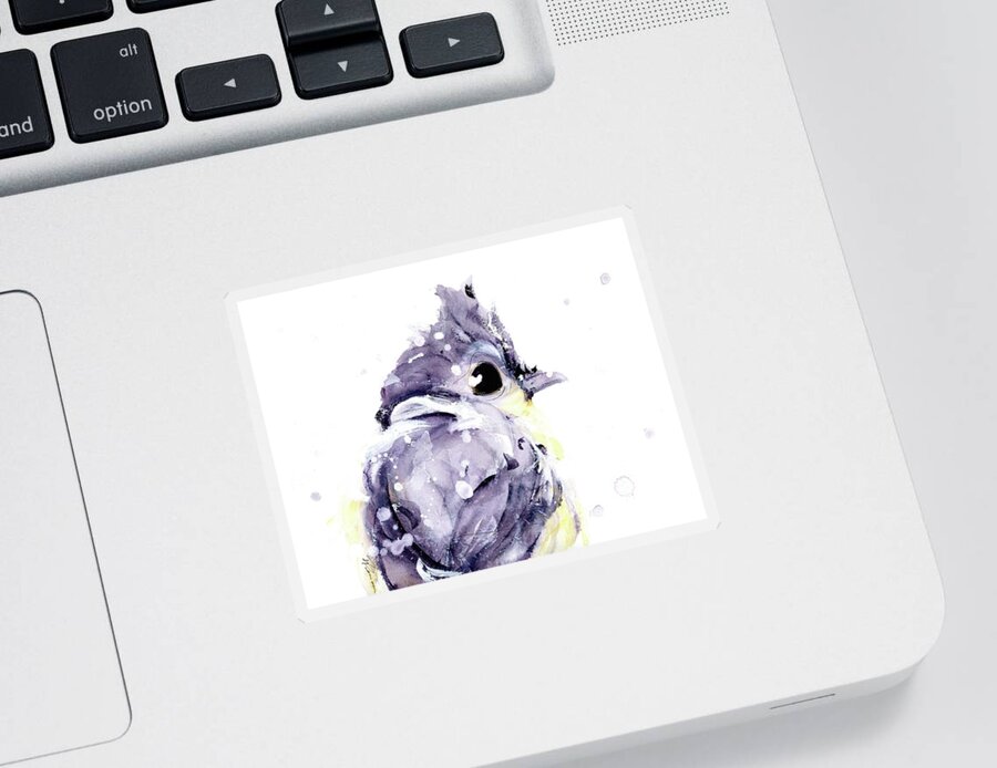 Bird In Snow Sticker featuring the painting Blustery by Dawn Derman