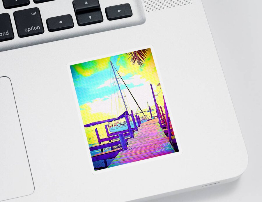 Florida Sticker featuring the painting Boat at Sunset II by Chris Andruskiewicz