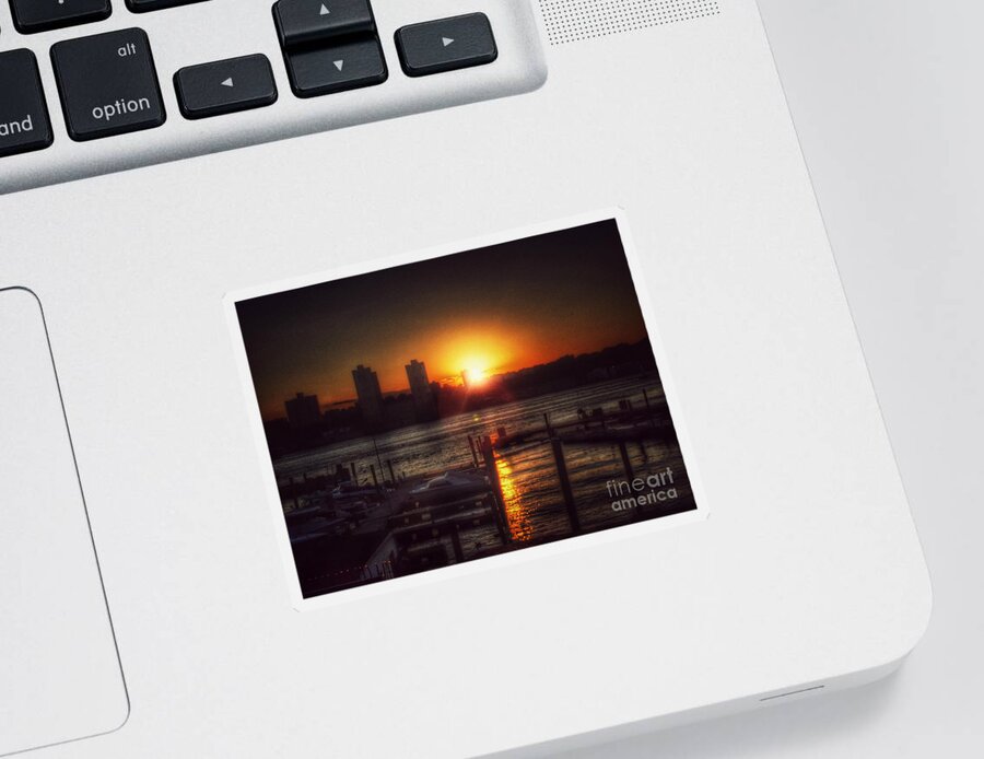 Sunset Sticker featuring the photograph Boat Basin Gold - Sunset in New York by Miriam Danar