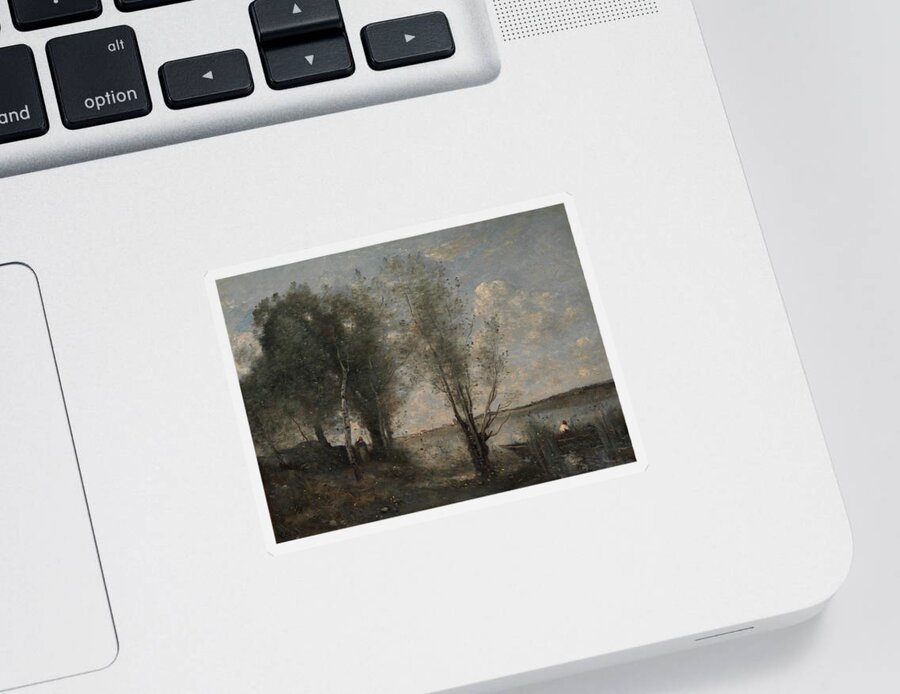 19th Century Art Sticker featuring the painting Boatman among the Reeds by Jean-Baptiste-Camille Corot