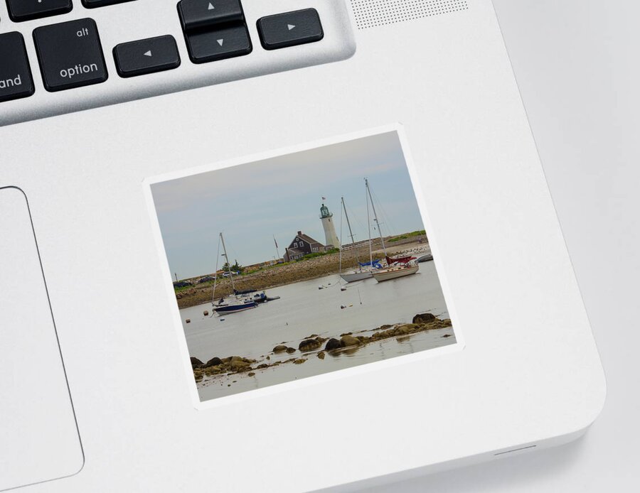 Boats By Scituate Lighthouse Sticker featuring the photograph Boats By Scituate Lighthouse by Brian MacLean