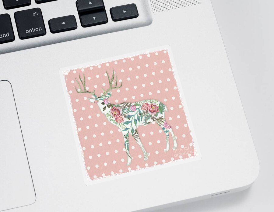 Boho Sticker featuring the painting BOHO Deer Silhouette Rose Floral Polka Dot by Audrey Jeanne Roberts