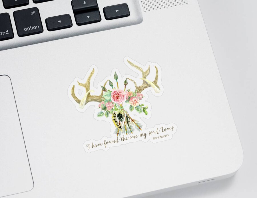 Watercolor Sticker featuring the painting BOHO Love - Deer Antlers Floral Inspirational by Audrey Jeanne Roberts