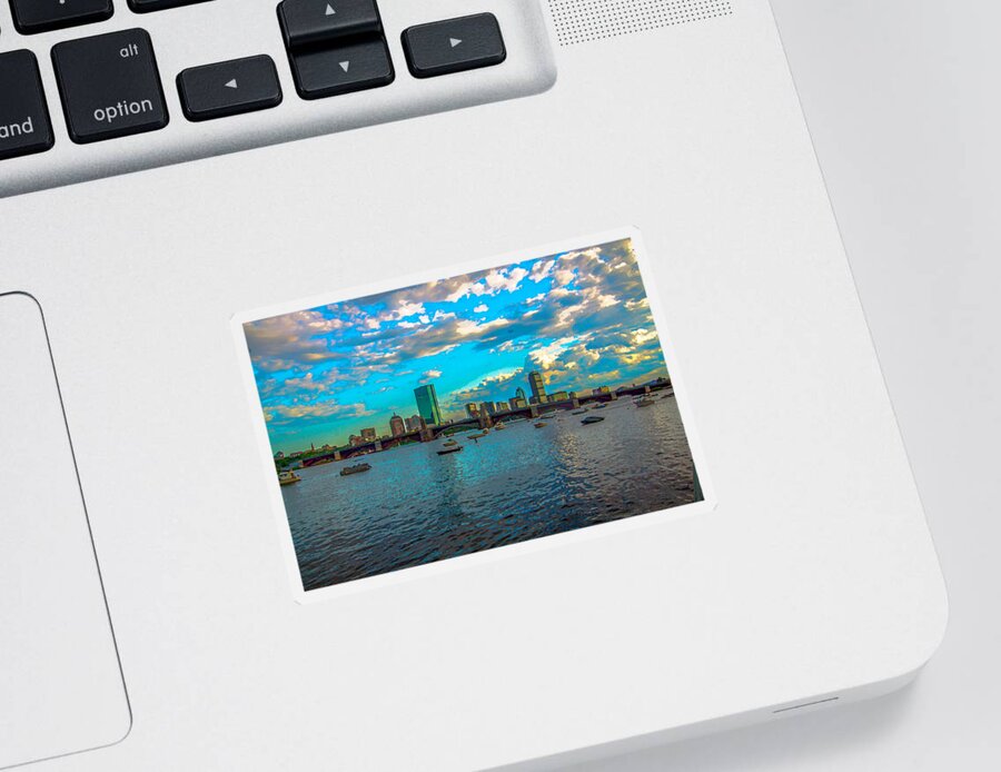 Boston Sticker featuring the photograph Boston Skyline Painting Effect by Brian MacLean