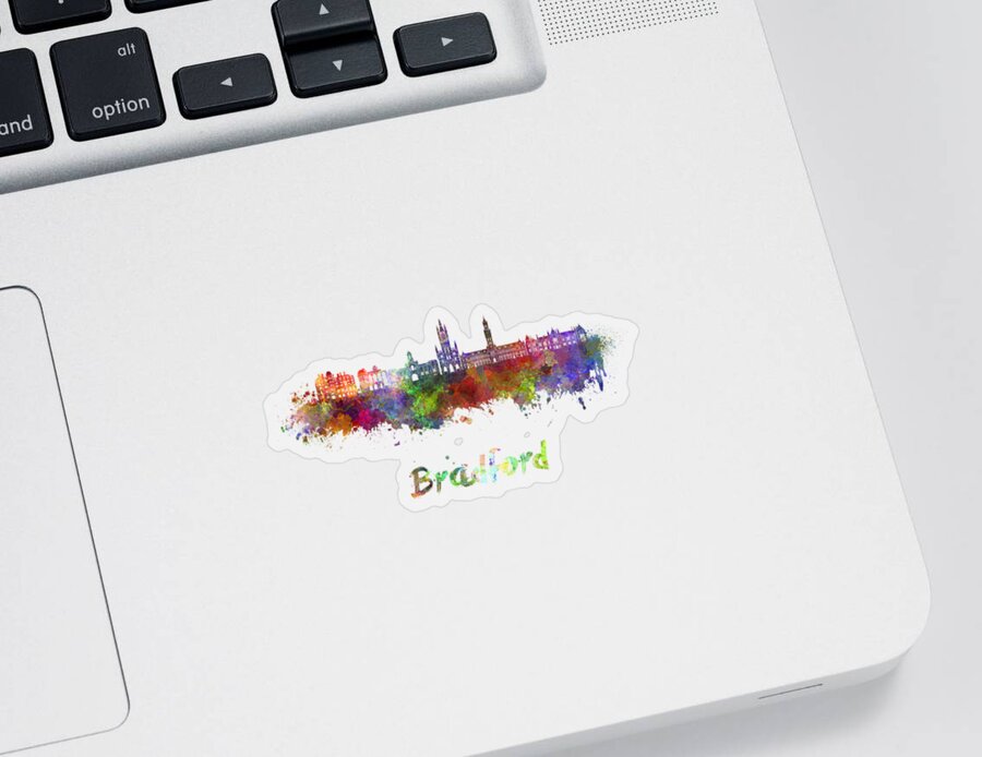 Bradford Sticker featuring the painting Bradford skyline in watercolor by Pablo Romero
