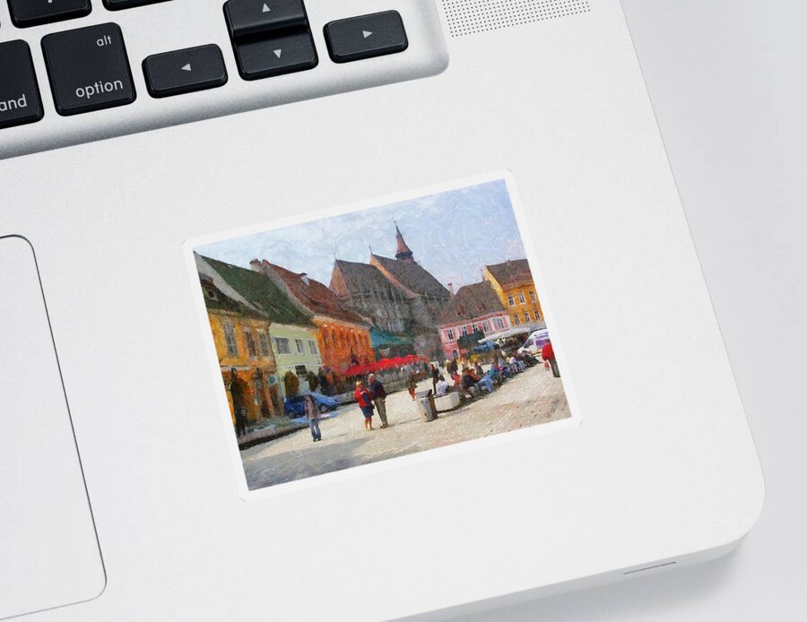 Shop Sticker featuring the painting Brasov Council Square by Jeffrey Kolker