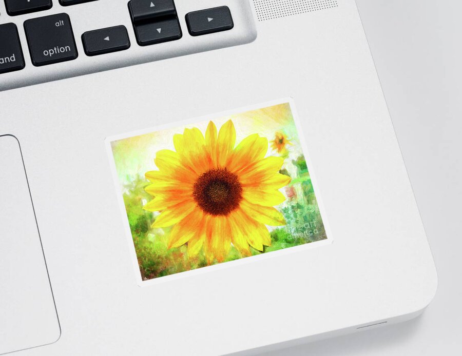 Sunflower Sticker featuring the photograph Bright Yellow Sunflower - Painted Summer Sunshine by Anita Pollak