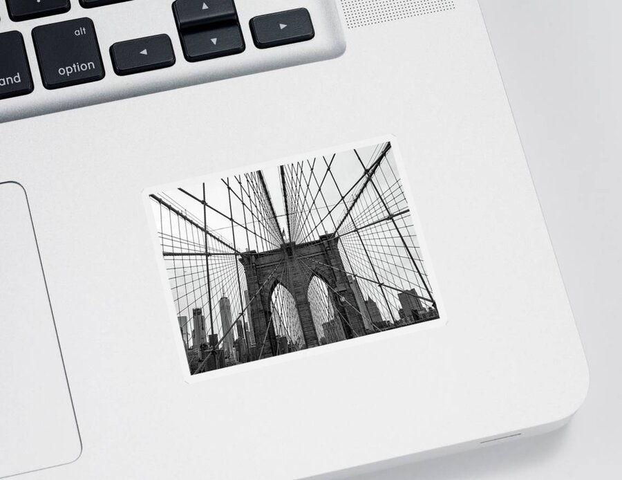 Nyc Sticker featuring the photograph Brooklyn Bridge Look Up by Rand Ningali