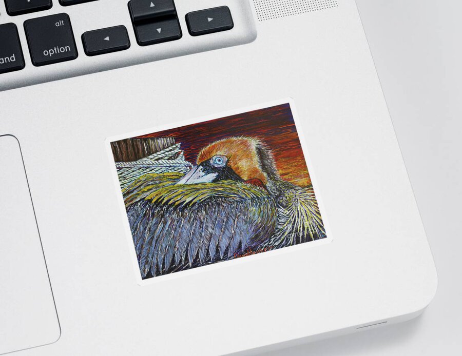 Bird Sticker featuring the painting Brown Pelican by David Joyner