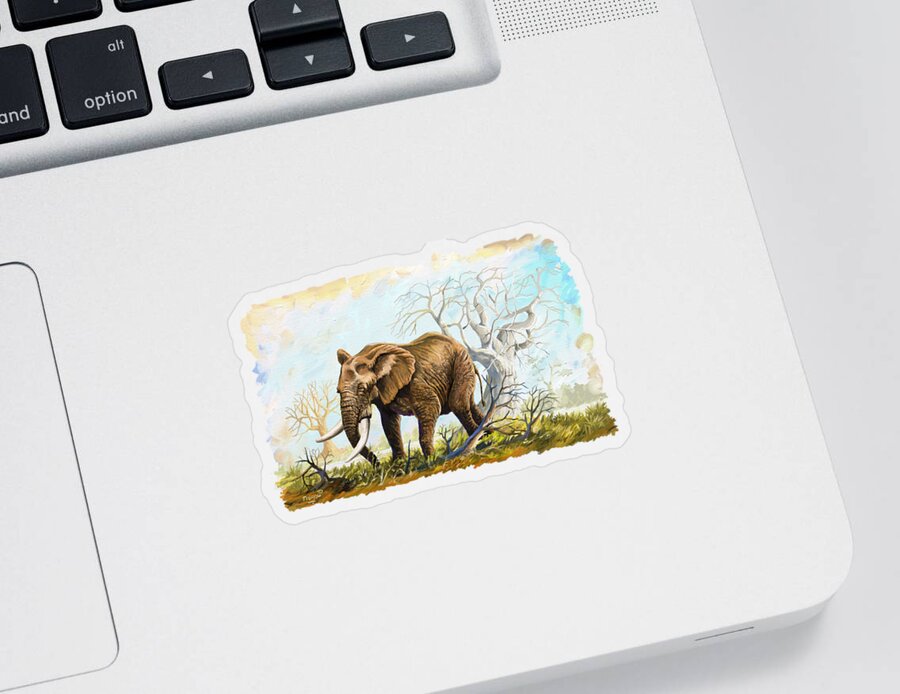 Nature Sticker featuring the painting Browsing in the Bushes by Anthony Mwangi