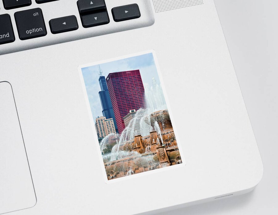 Chicago Sticker featuring the photograph Buckingham Fountain Skyline by Kyle Hanson