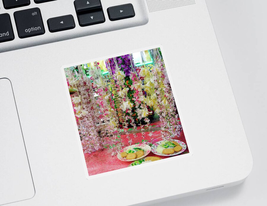 Photography Sticker featuring the photograph Buddhist Temple Offerings by Kurt Van Wagner