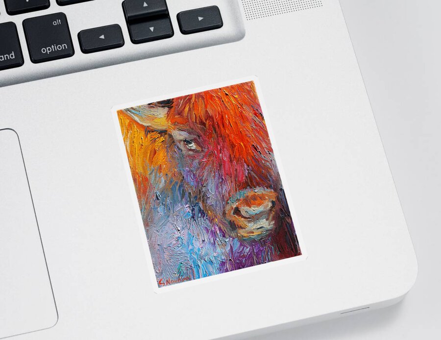 Buffalo Art Sticker featuring the painting Buffalo Bison wild life oil painting print by Svetlana Novikova