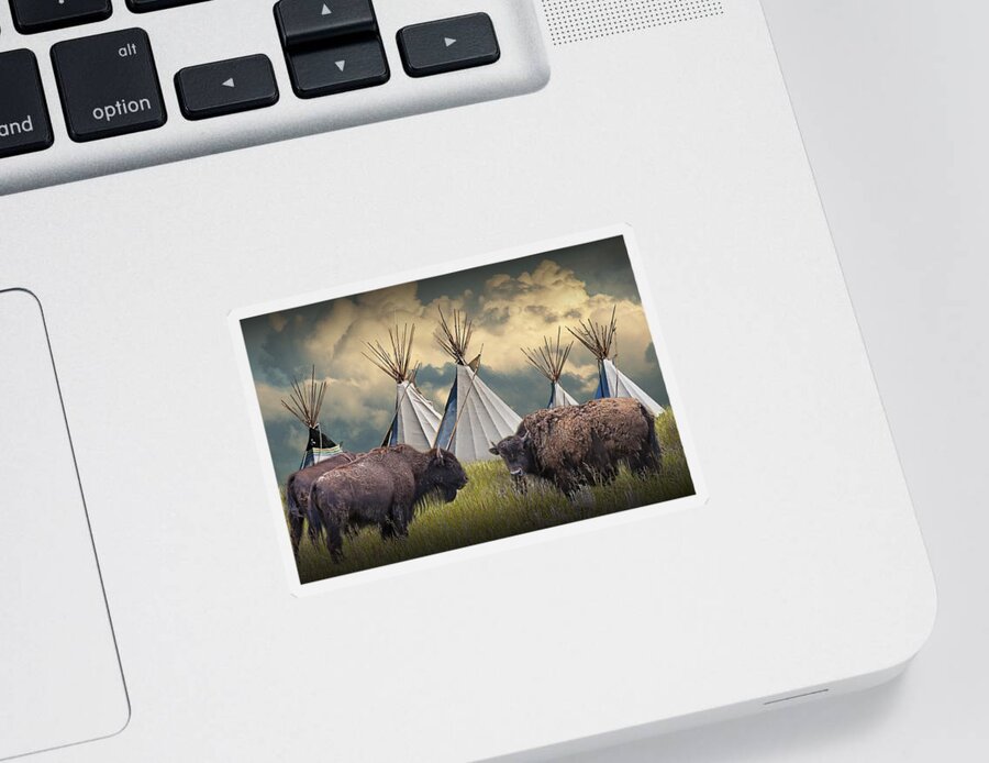 Native Sticker featuring the photograph Buffalo Herd on the Reservation by Randall Nyhof