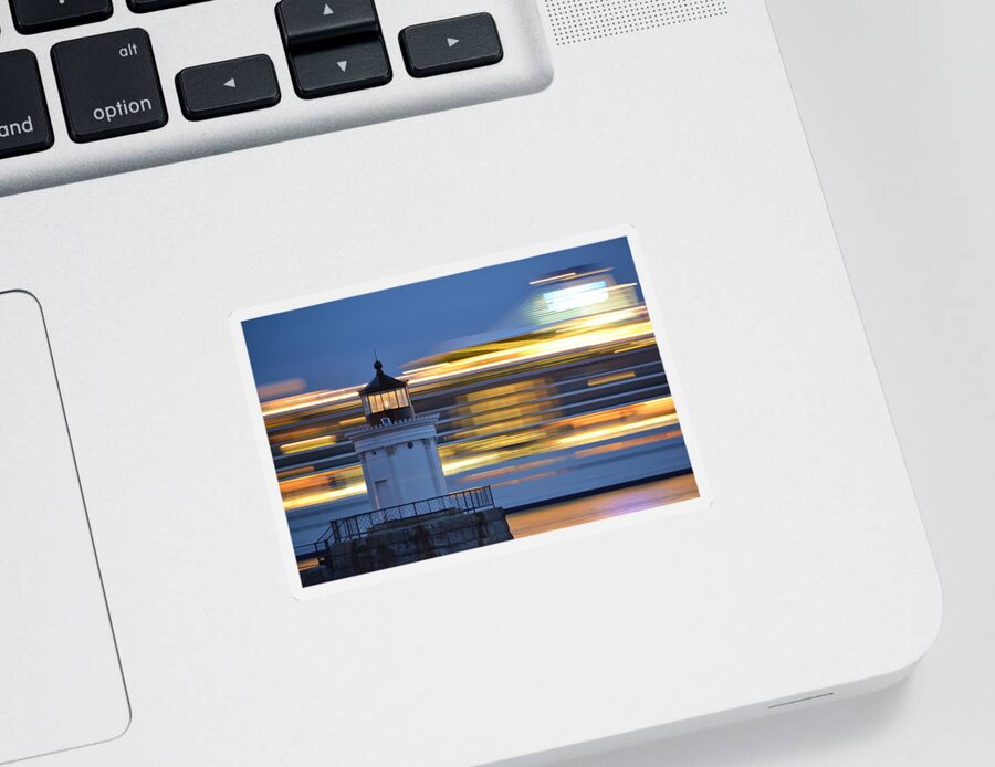 Bug Light Lighthouse Sticker featuring the photograph Bug Light Cruise Ship by Colleen Phaedra