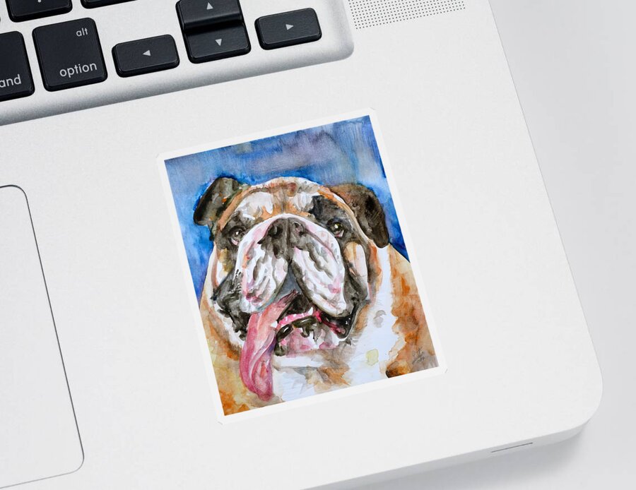Bulldog Sticker featuring the painting BULLDOG - watercolor portrait.3 by Fabrizio Cassetta