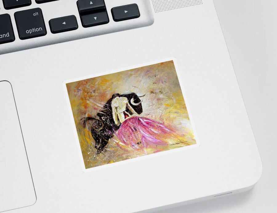 Animals Sticker featuring the painting Bullfight 74 by Miki De Goodaboom