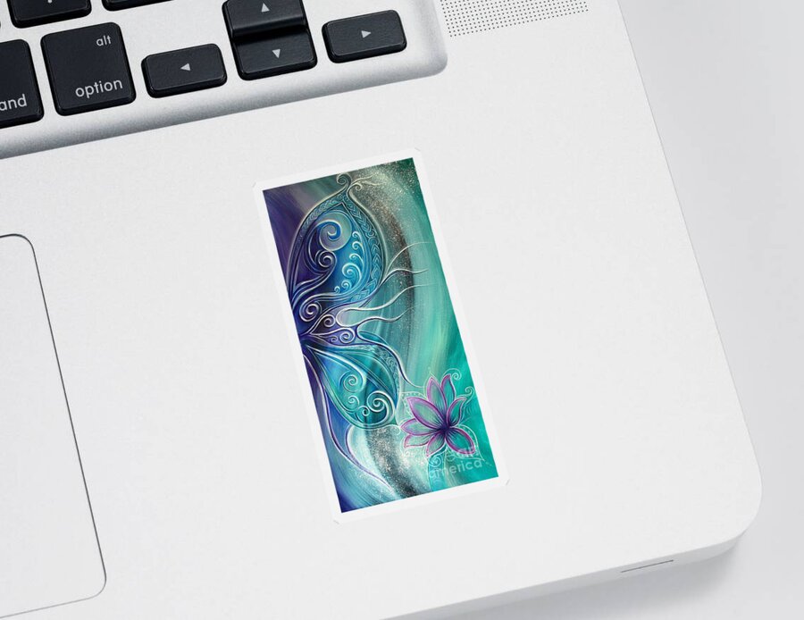 Butterfly Sticker featuring the painting Butterfly Wing with Lotus by Reina Cottier