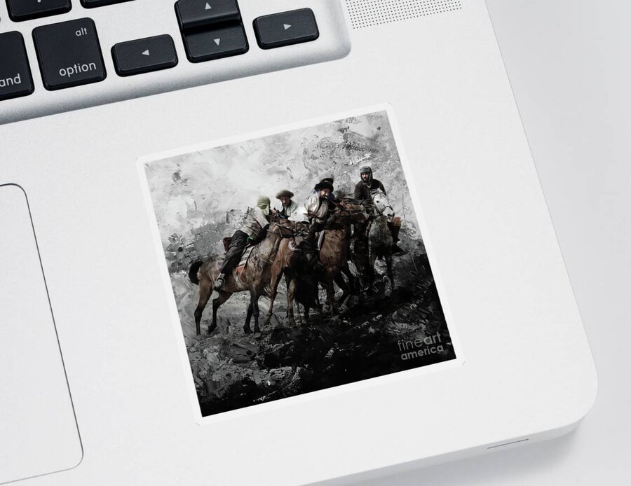 Buzkashi Sticker featuring the painting Buzkashi Sports in Afghanistan by Gull G