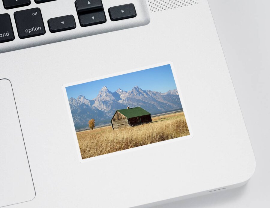 Tetons Sticker featuring the photograph Cabin with a View by Shirley Mitchell