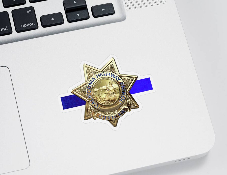  ‘law Enforcement Insignia & Heraldry’ Collection By Serge Averbukh Sticker featuring the digital art California Highway Patrol - CHP Officer Badge - The Thin Blue Line Edition over Black Velvet by Serge Averbukh