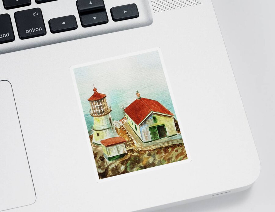 Lighthouse Sticker featuring the painting California Lighthouse Point Reyes by Irina Sztukowski
