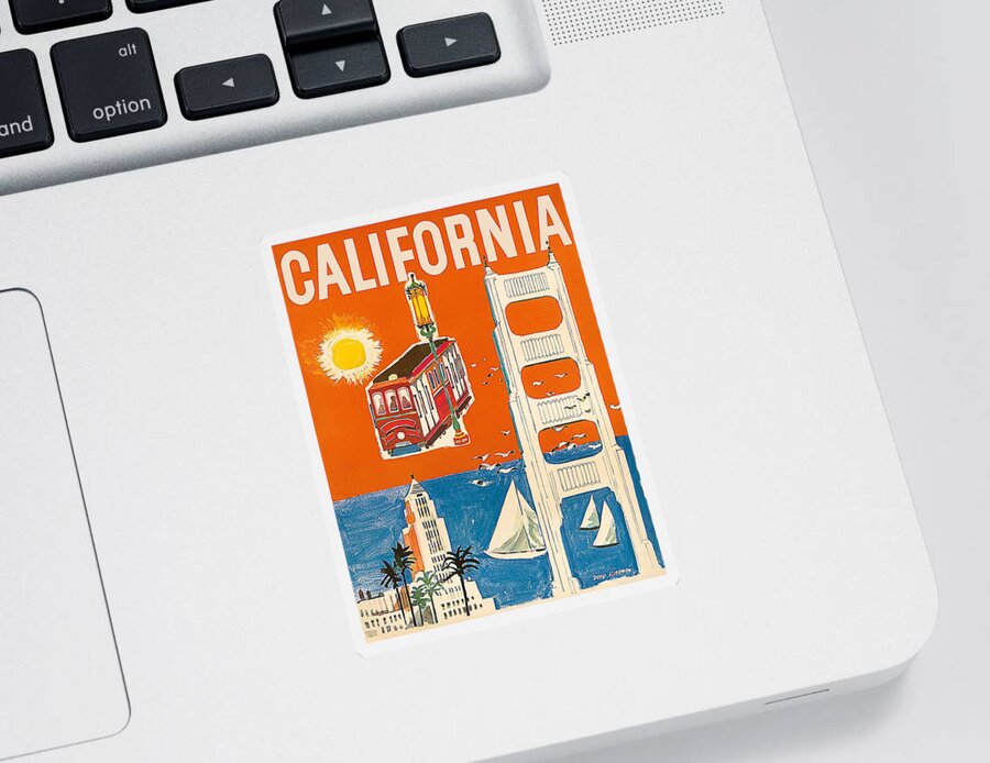 California Sticker featuring the painting California, vintage travel poster by Long Shot