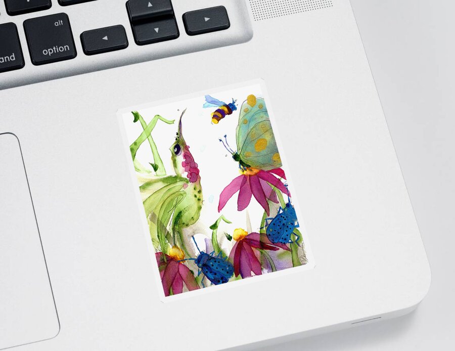 Hummingbird Sticker featuring the painting Calliope and Coneflowers by Dawn Derman