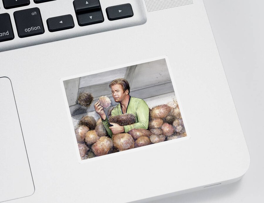Star Trek Sticker featuring the painting Captain Kirk and Tribbles by Olga Shvartsur