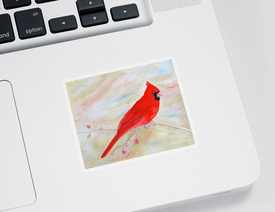 Cardinal Sticker featuring the painting Cardinal Watching by Laurel Best