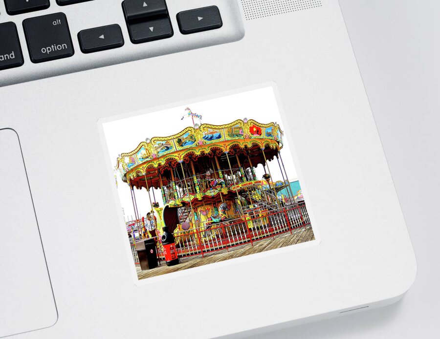 Merry-go-round Sticker featuring the photograph Carousel on the Wildwood, New Jersey Boardwalk by Linda Stern