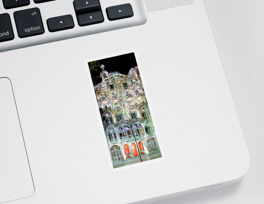 Casa Batllo Sticker featuring the photograph Casa Batllo at night - Gaudi by Weston Westmoreland