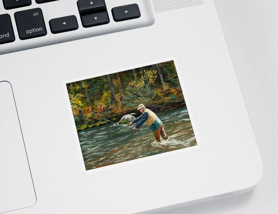 Fly Fishing Sticker featuring the painting Cast Away by Mary Benke