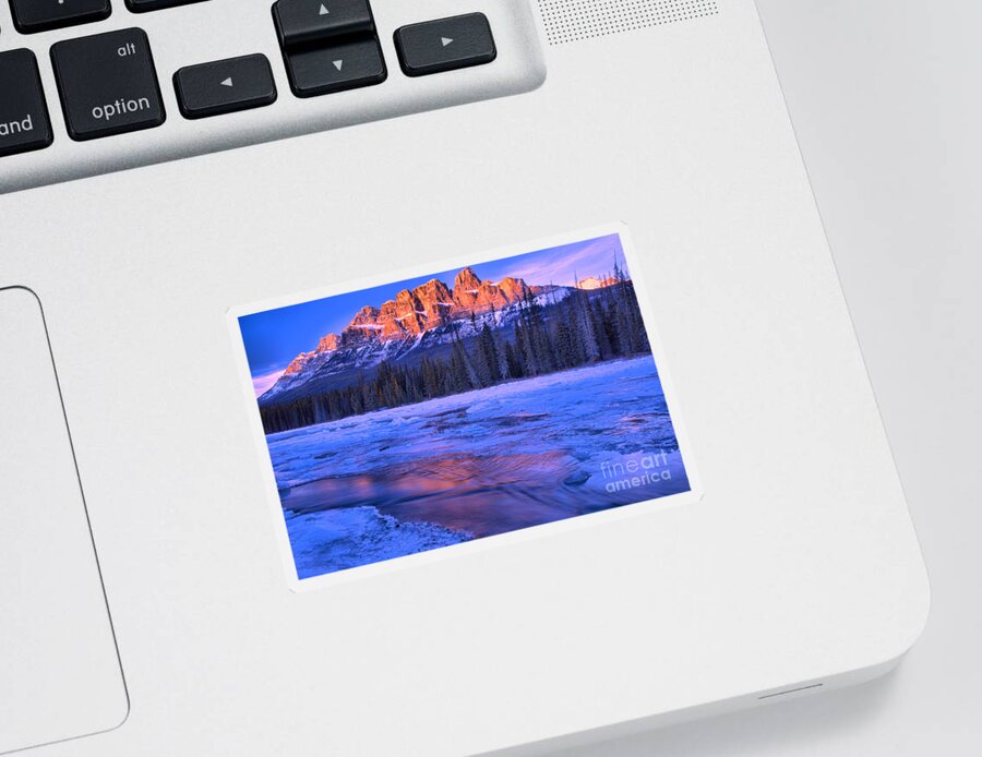 Castle Mountain Sticker featuring the photograph Castle Mountain Purple Refelctions by Adam Jewell