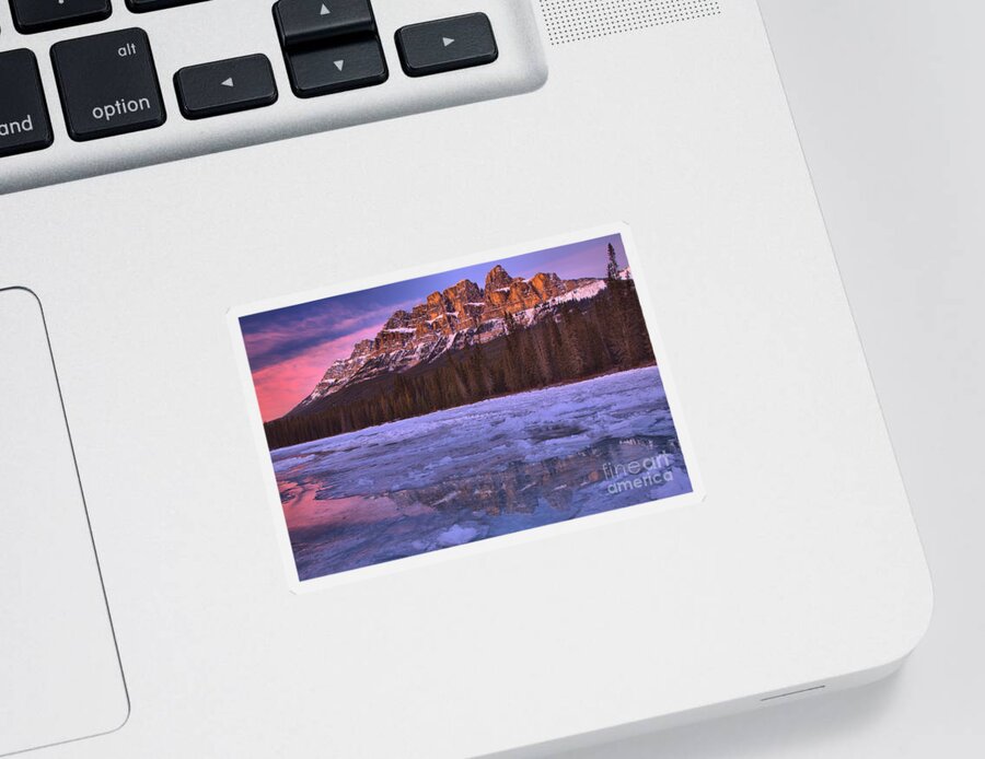 Castle Mountain Sticker featuring the photograph Castle Mountain Purple Skies by Adam Jewell