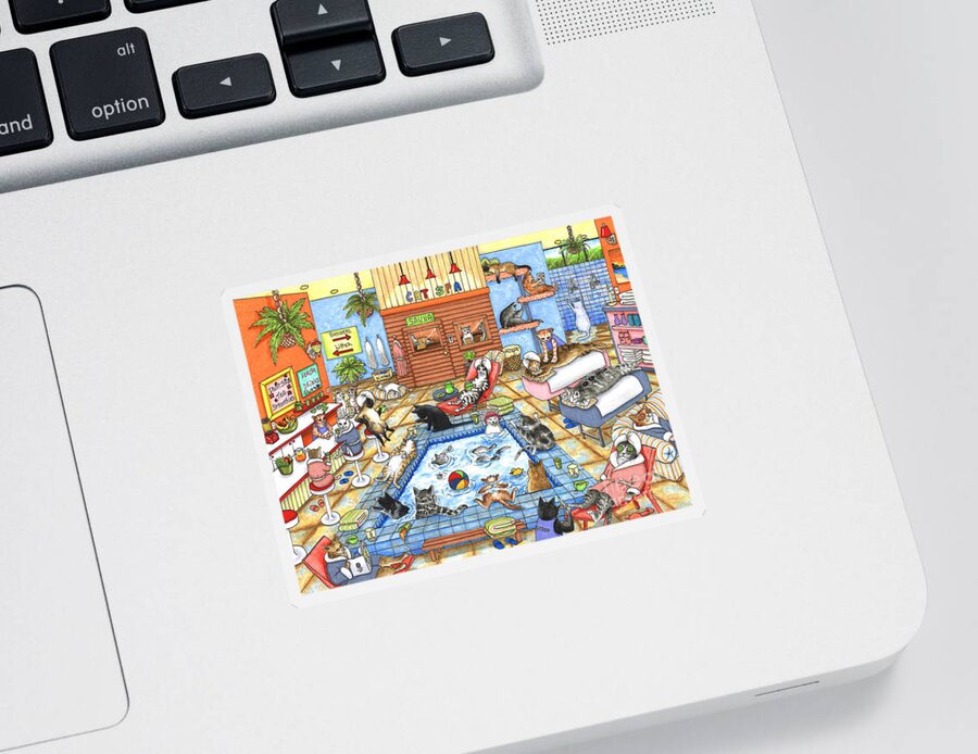 Cat Sticker featuring the painting Cat 635 Cat Spa by Lucie Dumas