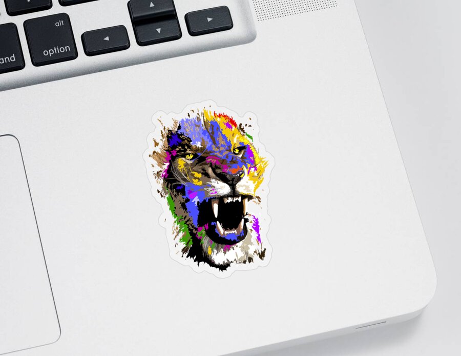 Leo Sticker featuring the painting Cat Snarl by Anthony Mwangi