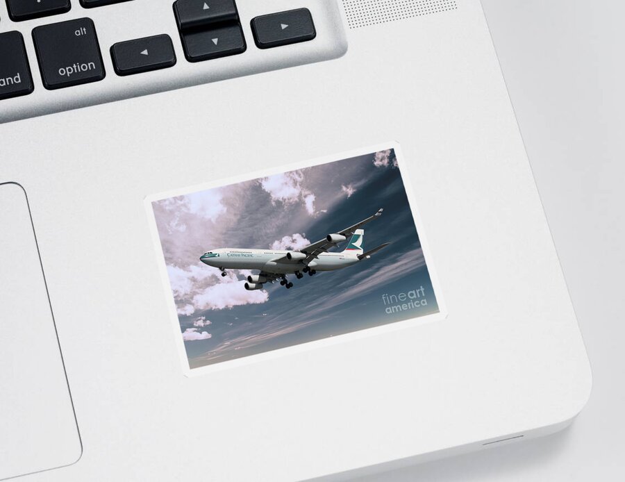 Airbus A340 Sticker featuring the digital art Cathay Pacific Airbus A340-313X by Airpower Art