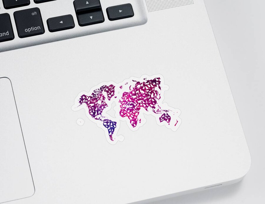 Cat Sticker featuring the digital art Cats world map purple by Justyna Jaszke JBJart