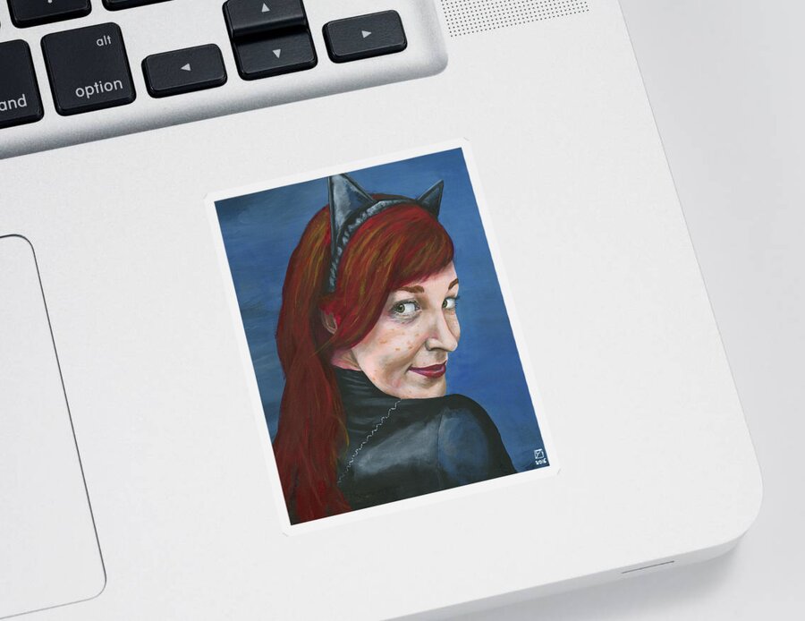 Cosplay Sticker featuring the painting Catwoman by Matthew Mezo
