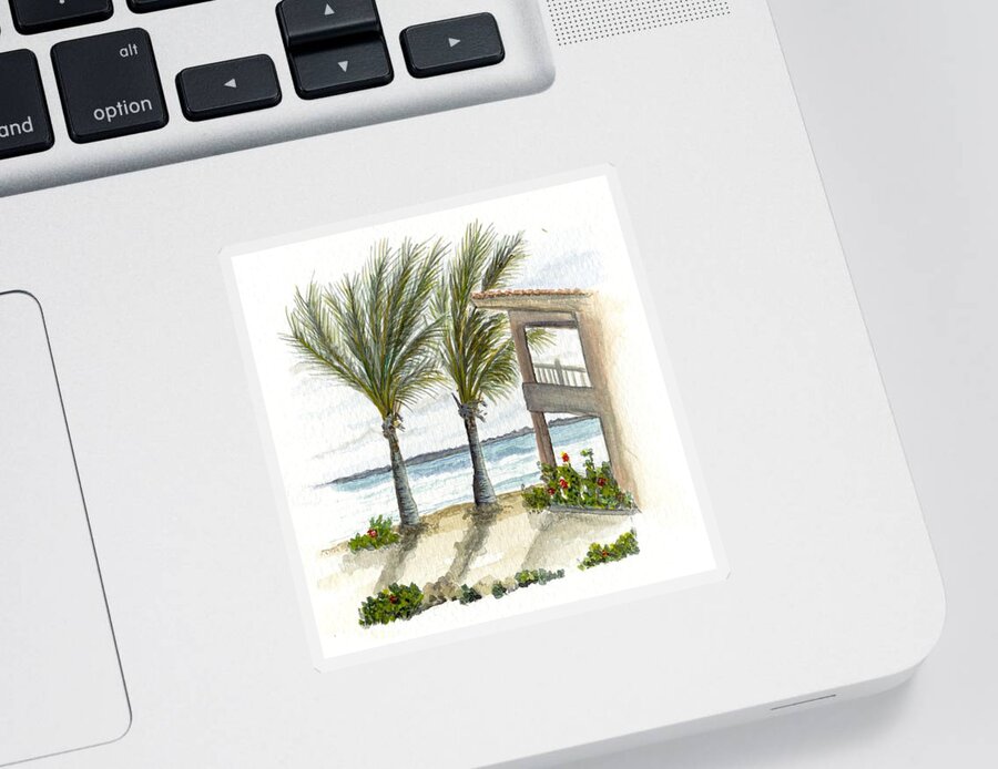 Vacation Sticker featuring the digital art Cayman hotel by Darren Cannell