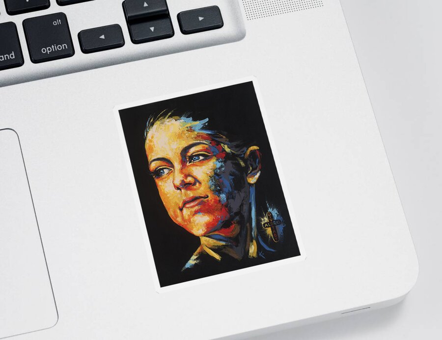 Portrait Sticker featuring the painting Cecilie by Konni Jensen