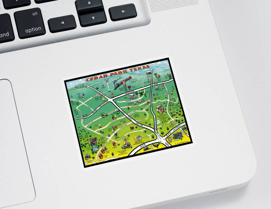 Cedar Park Sticker featuring the digital art Cedar Park Texas Cartoon Map by Kevin Middleton