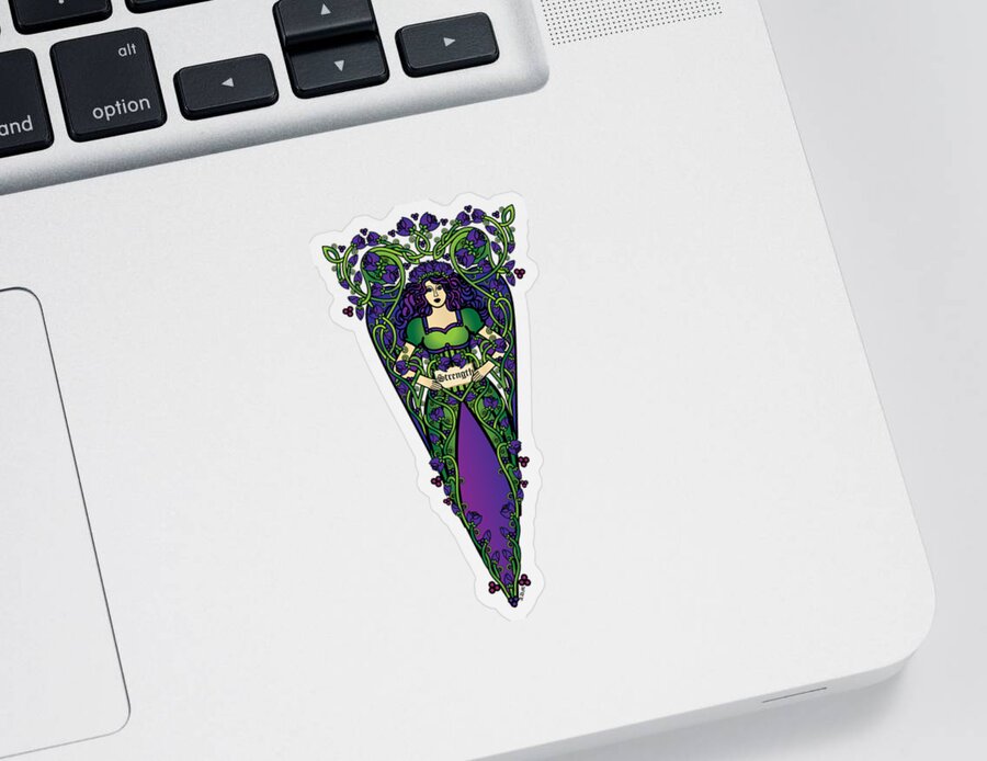 Celtic Art Sticker featuring the digital art Celtic Forest Fairy - Strength by Celtic Artist Angela Dawn MacKay