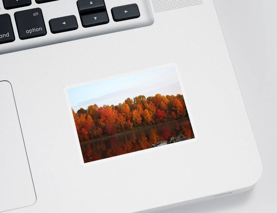 Centennial Sticker featuring the photograph Centennial Lake Autumn - Rocks over Orange Reflection by Ronald Reid