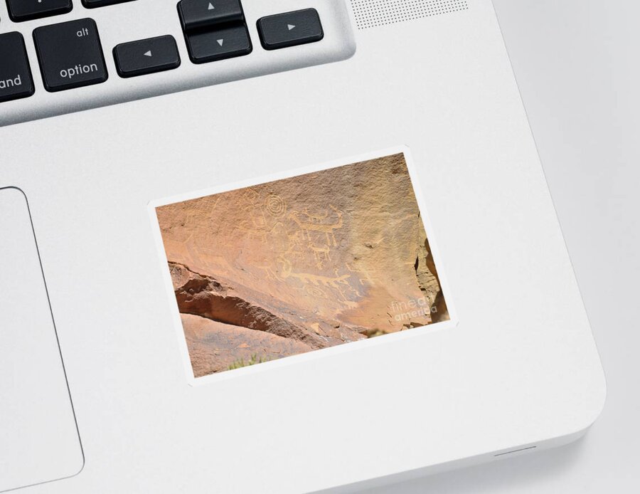 Anasazi Sticker featuring the photograph Chaco Canyon Petroglyphs by Debby Pueschel