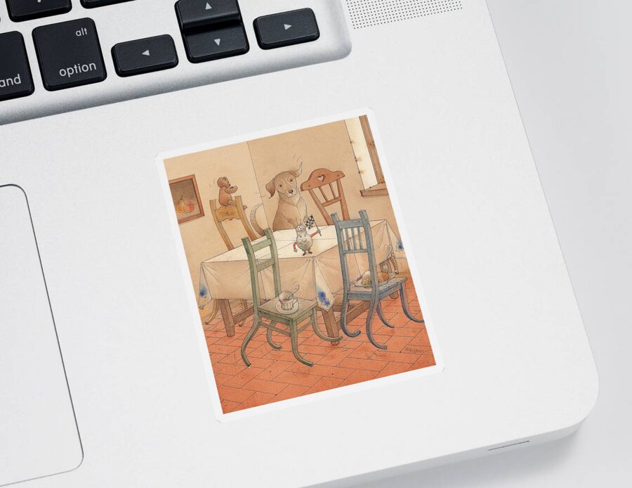Kitchen Chair Race Dog Furniture Sticker featuring the painting Chair Race by Kestutis Kasparavicius