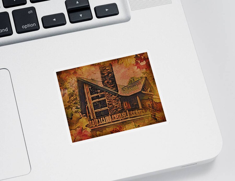 Chalet Sticker featuring the digital art Chalet in Autumn by Kathy Kelly