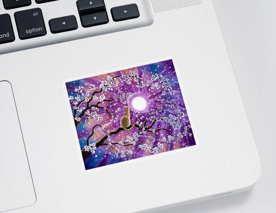 Orange Sticker featuring the painting Champagne Tabby Cat in Cherry Blossoms by Laura Iverson