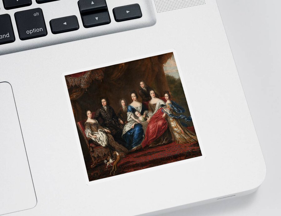 17th Century Art Sticker featuring the painting Charles XI's family with relatives from the duchy Holstein-Gottorp by David Klocker Ehrenstrahl